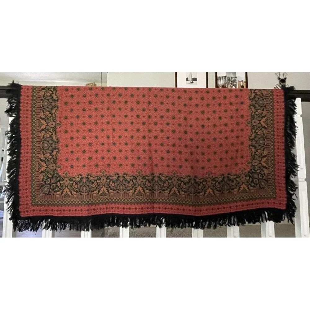 Vtg Metrax Belgium Woven Jacquard Tapestry Throw Table Cover 55x55 Floral Birds